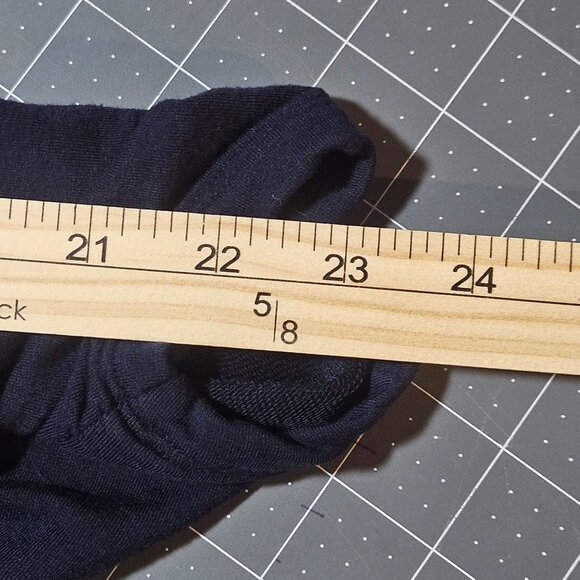 Chicos Navy Blue Cowl Neck Long Sleeve Top Ruched Sleeves Side Slits Size XL Lyo - Picture 7 of 9